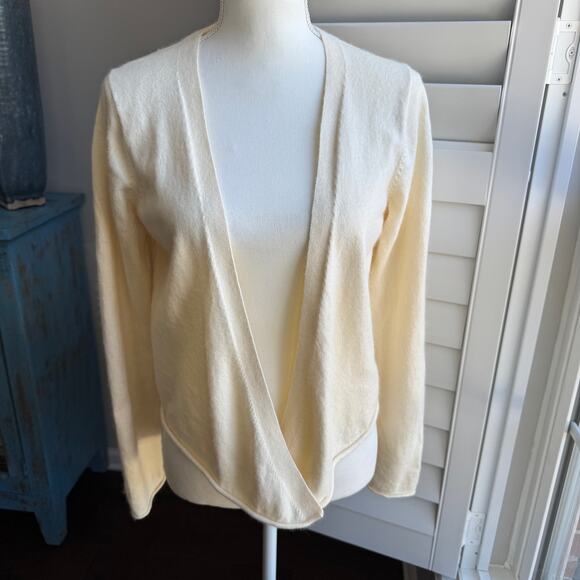 Vintage GAP Sweater Womens M Pale Yellow Open Cardigan Cotton Angora Blend Y2K - Picture 2 of 12
